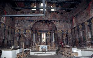 Τμήμα της τεράστιας σε έκταση τοιχογραφίας (ανατολικός τοίχος) στην Τράπεζα της Μονής Μεγίστης Λαύρας του Αγίου Ορους.